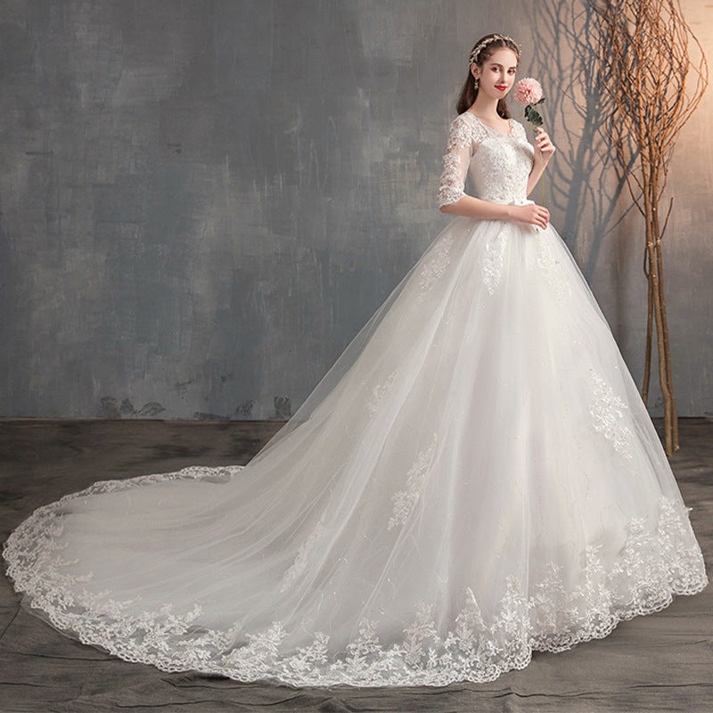 High Waist Deep V Neck Lace Wedding Dress