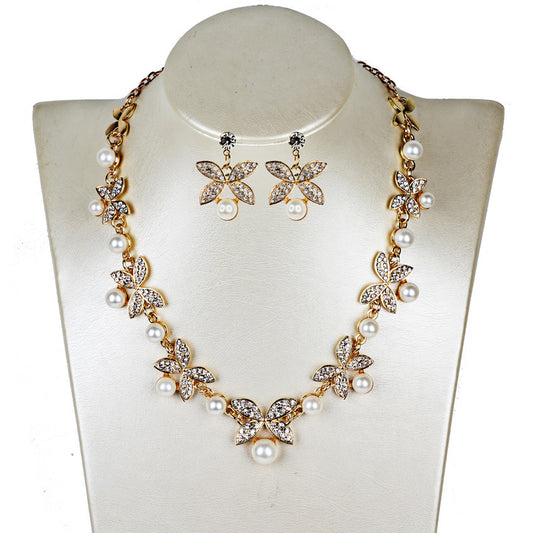 Pearl Butterfly Necklace & Earrings Jewelry Set – Elegant Wedding Accessories