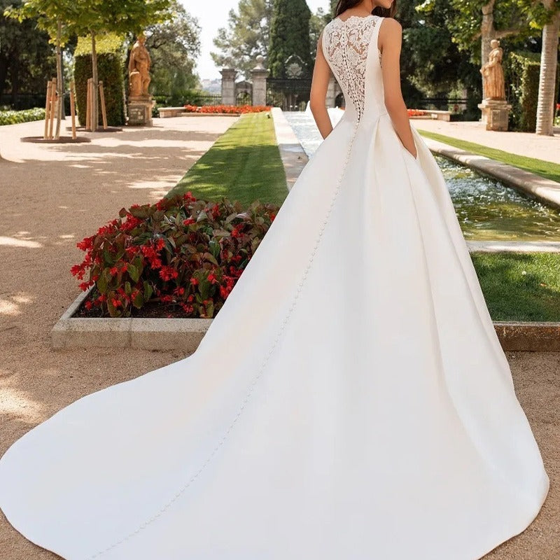 French Satin Lace Bridal Dress