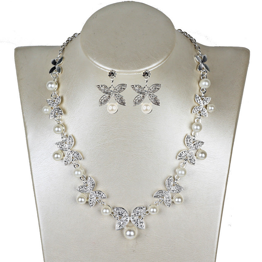 Pearl Butterfly Necklace & Earrings Jewelry Set – Elegant Wedding Accessories