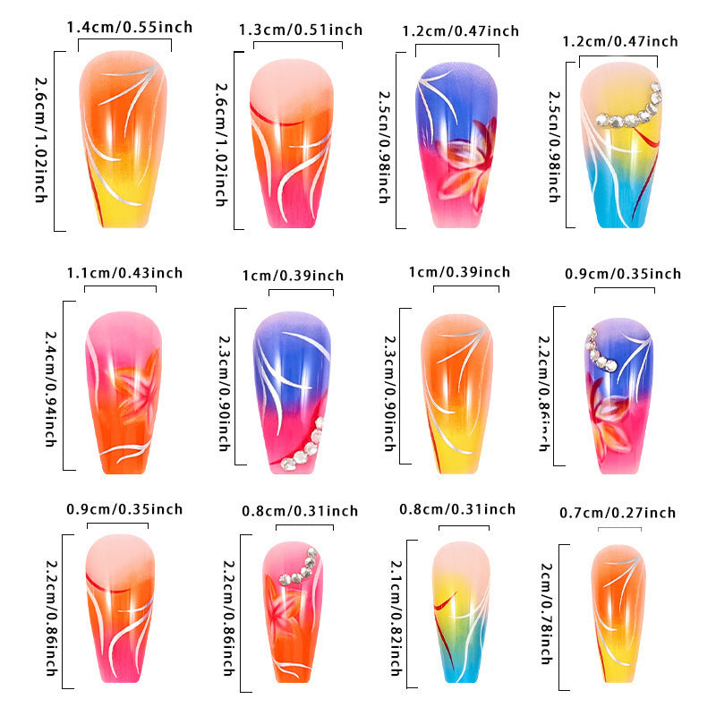 Color Gradient Flower Rhinestone Nails