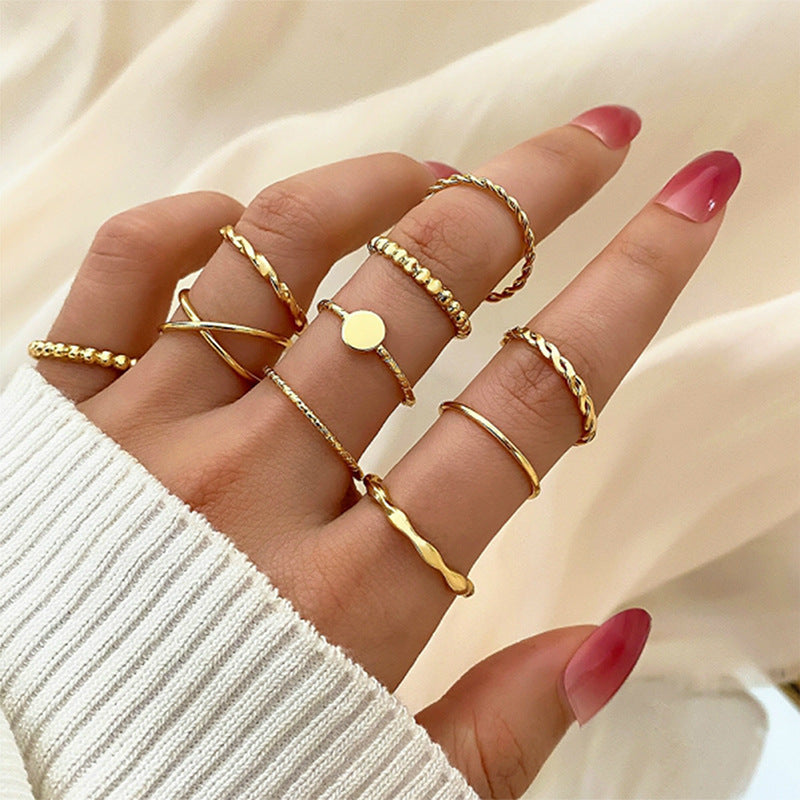 10pcs Knuckle Ring Set – Twist & Cross Design for Women