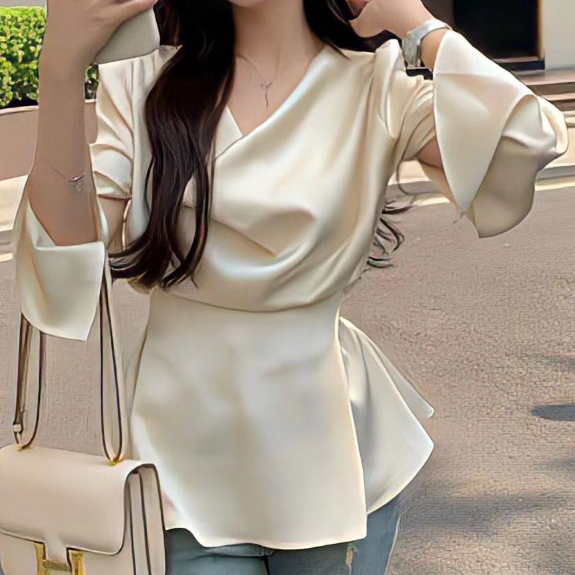 Long Bell Sleeve Elegant Satin Shirt