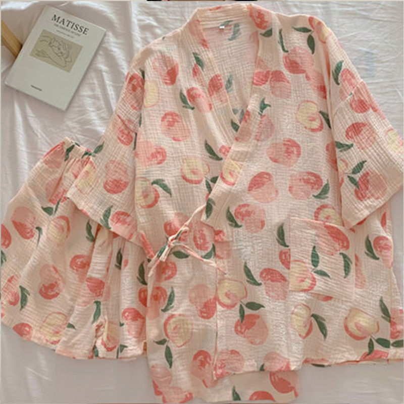 Floral Japanese-Style Pajama Set