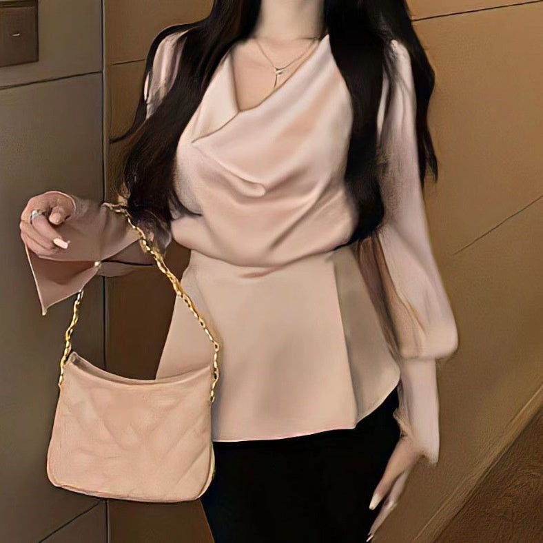 Long Bell Sleeve Elegant Satin Shirt