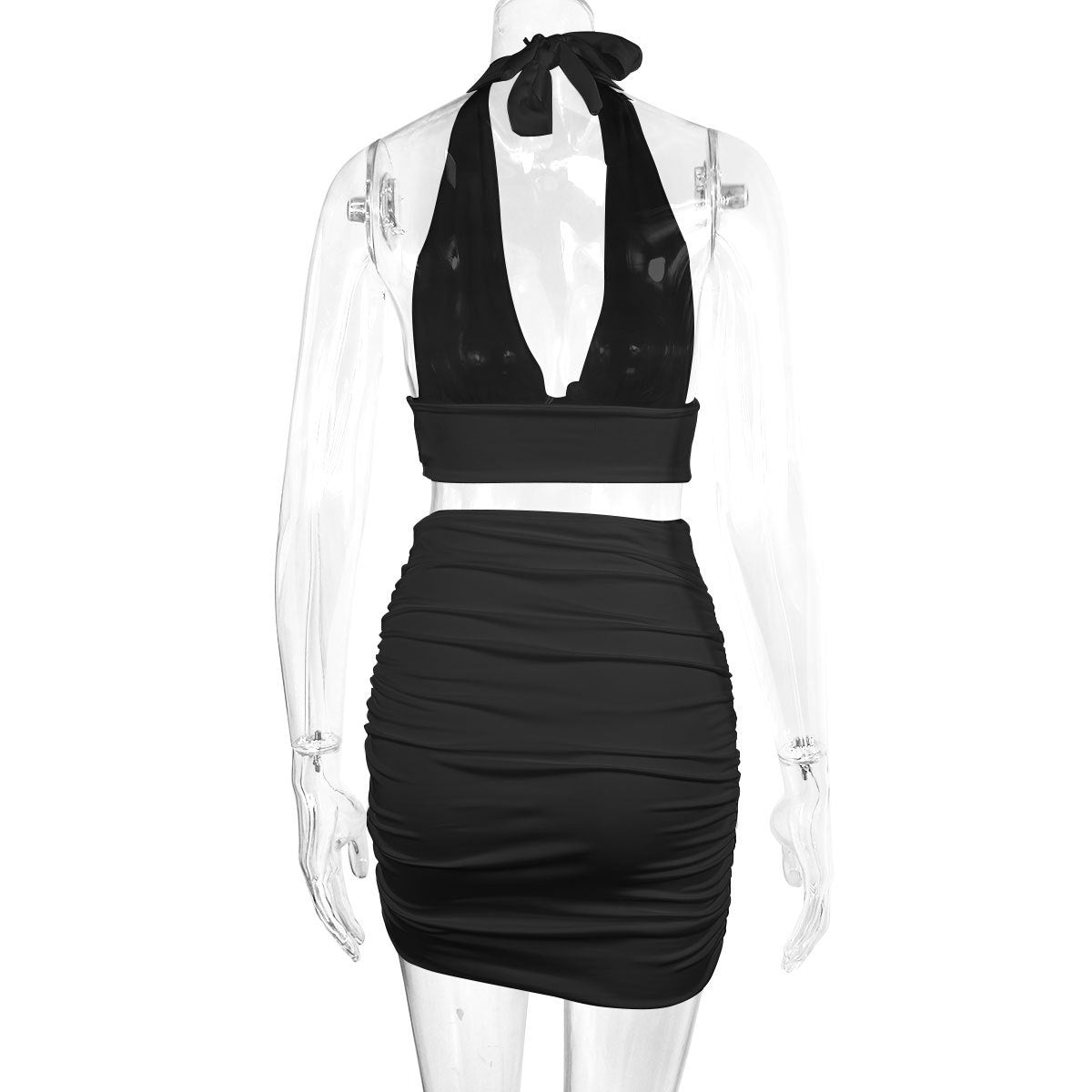 Halter Top Pleated Hip-covering Skirt Suit