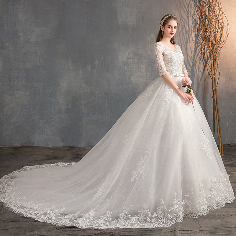 High Waist Deep V Neck Lace Wedding Dress