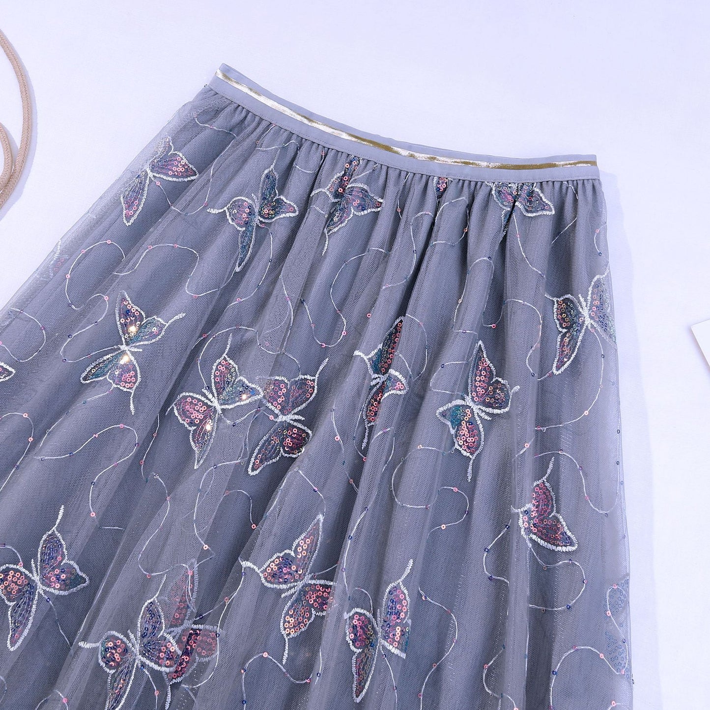 Sequin butterfly pleated skirt