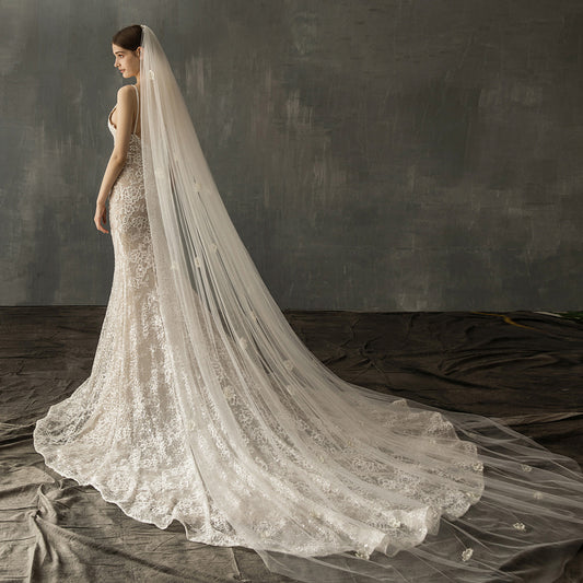 Pearl Tulle Long Tail Wedding Veil