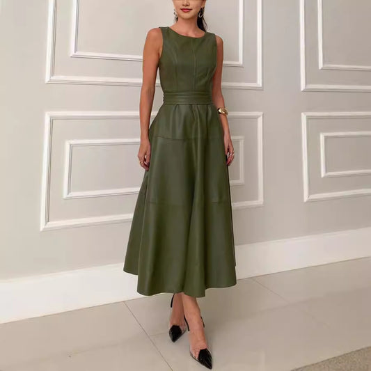 Sleeveless Loose Leather Zipper Dress
