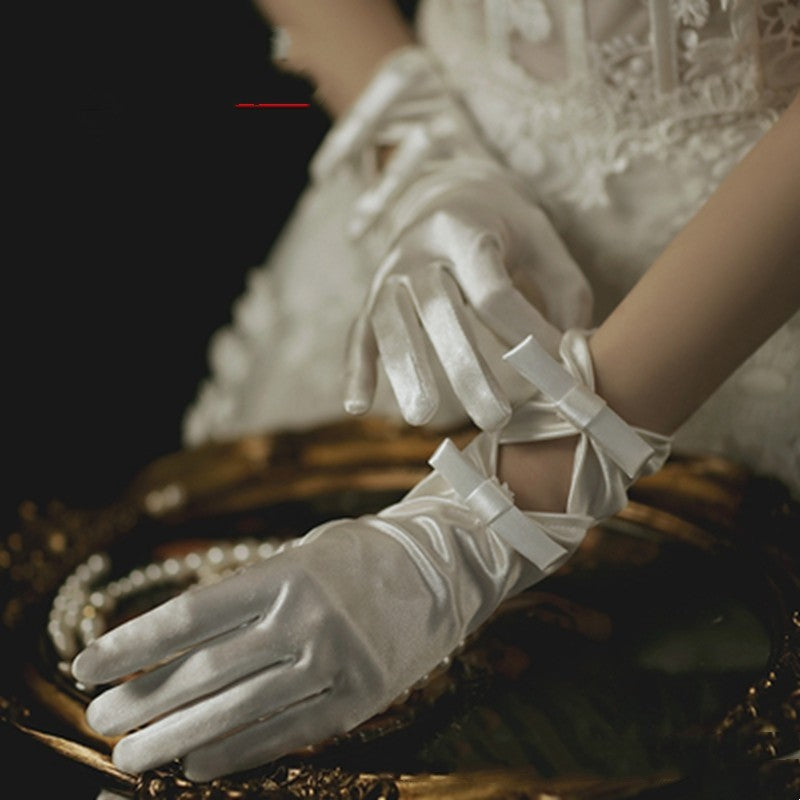 Pearl Lace Bow Wedding Gloves