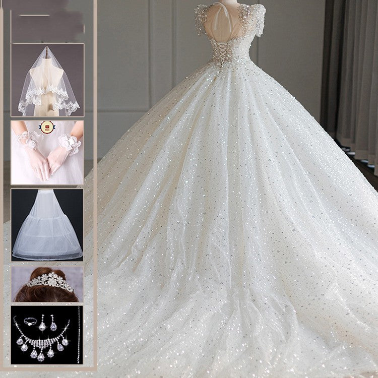 Elegant Long Trail Princess Wedding Gown(8/3 piece)