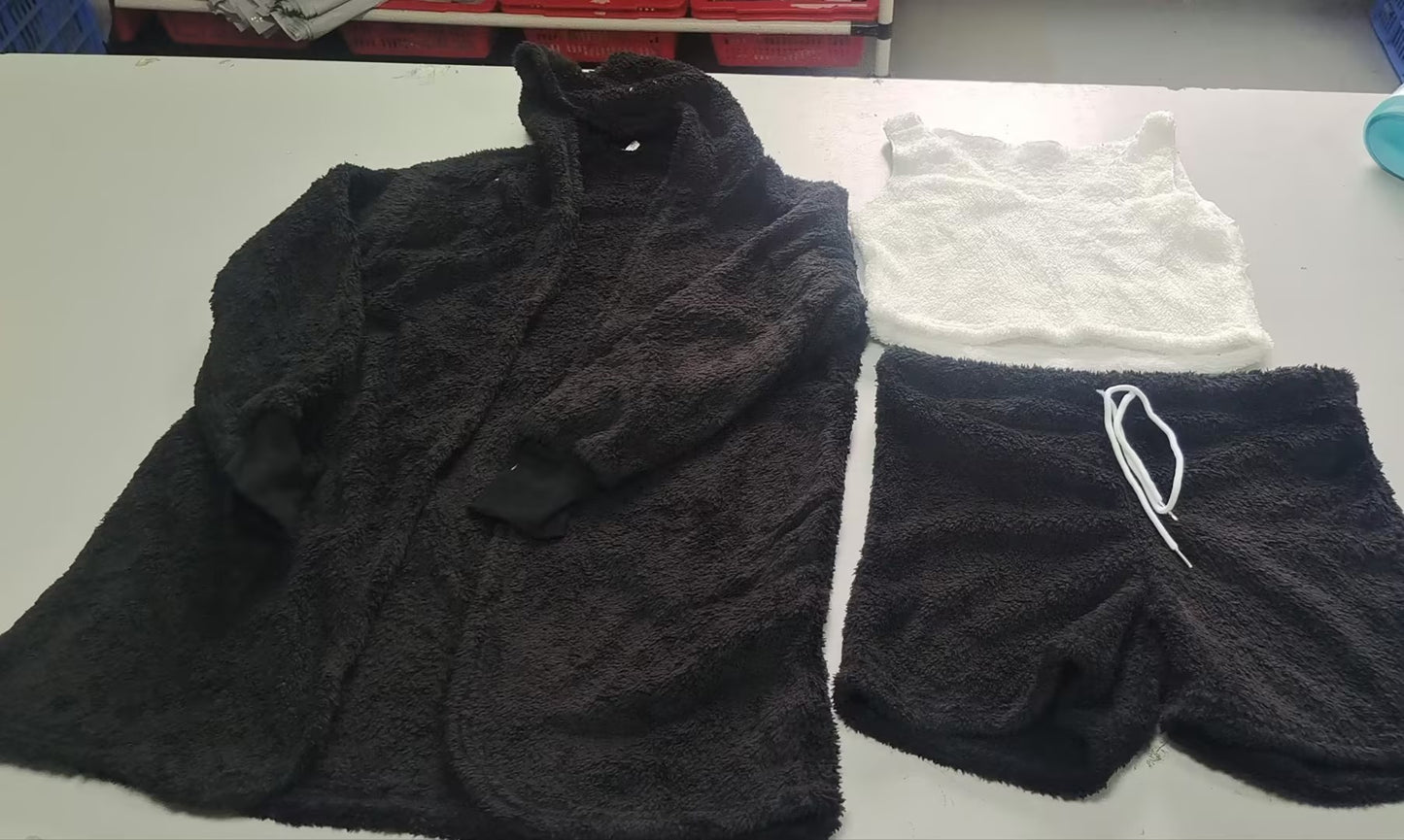 3pcs Crop Tank Top And Drawstring Shorts Pajama Set