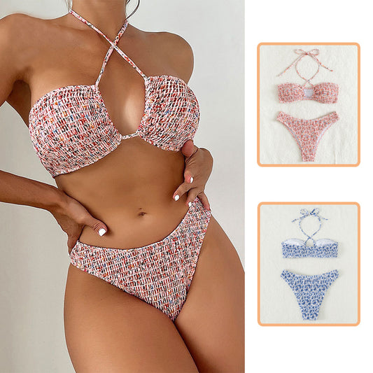 Flower Print Pleated Swimsuit