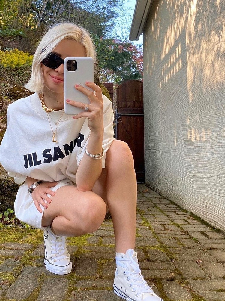 Letter Printing Cozy Drop Shoulder Tee Summer
