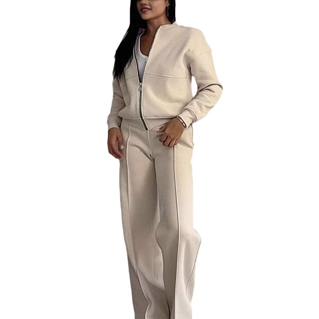 Sports Suits Zipper Jacket And Wide Leg Pants Two-piece Set