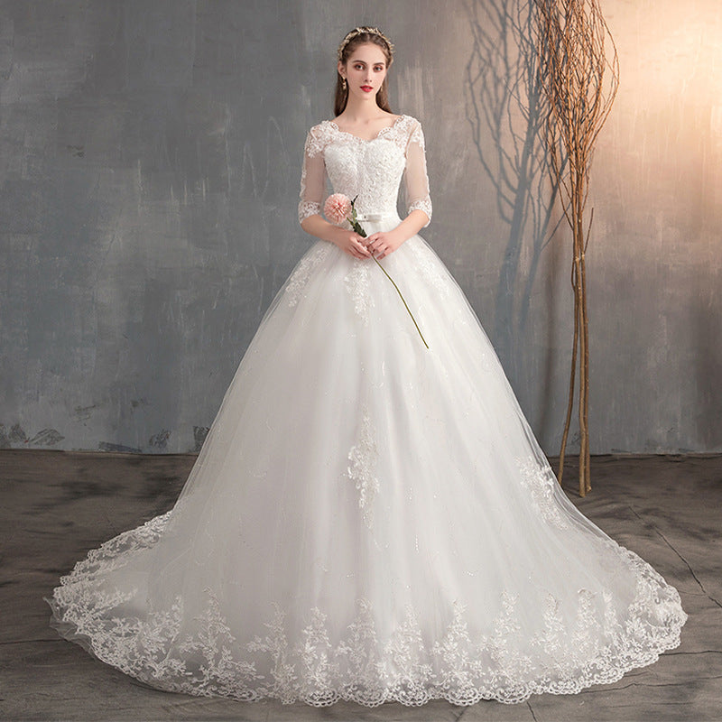 High Waist Deep V Neck Lace Wedding Dress