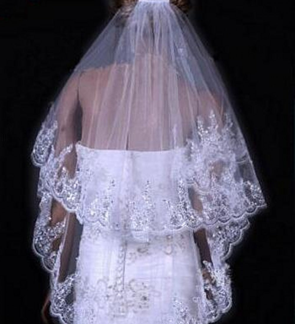 Two Layer Sequin Lace Wedding Veil