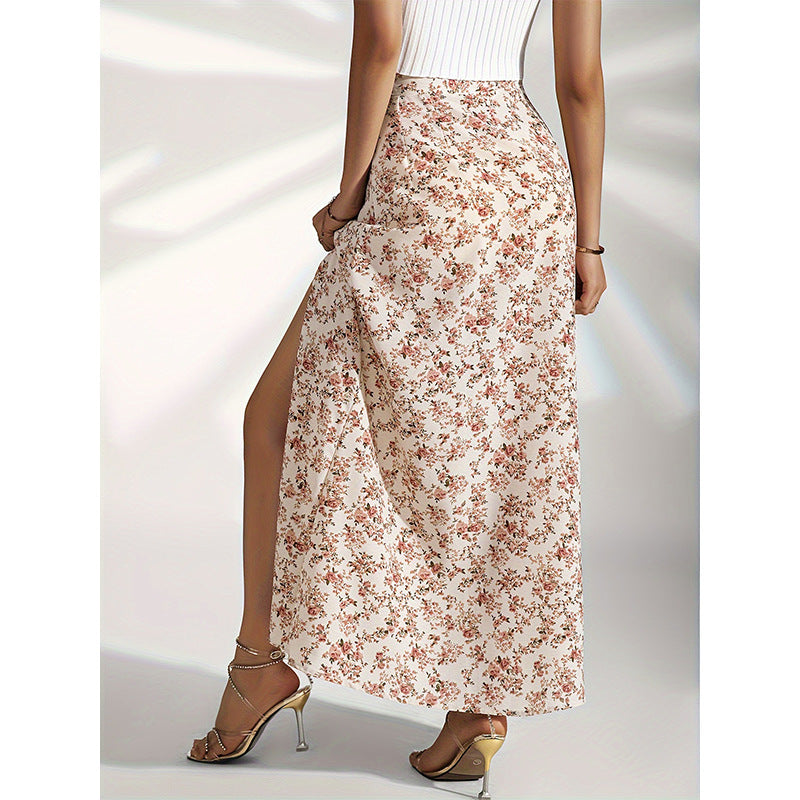High Waist Slit Floral Skirt