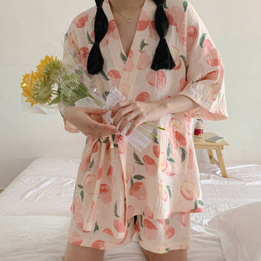 Floral Japanese-Style Pajama Set