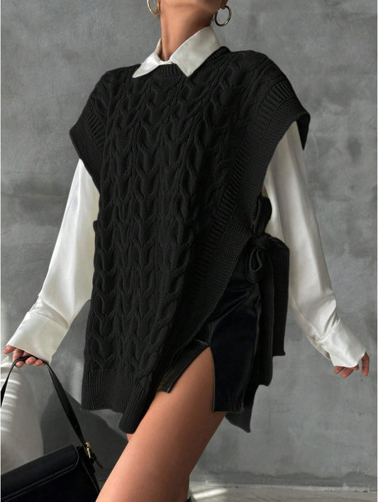 Women's Casual V-Neck Tie Knit Vest