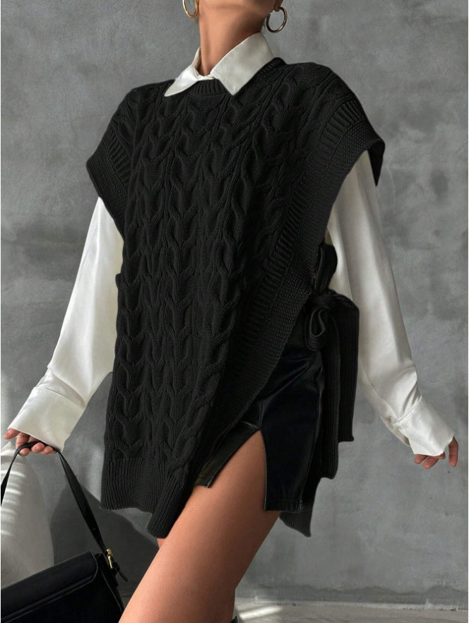 Women's Casual V-Neck Tie Knit Vest