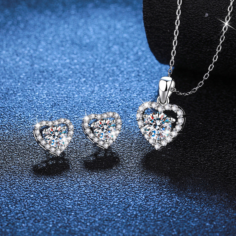 S925 Sterling Silver Ear Stud Pendant Suite