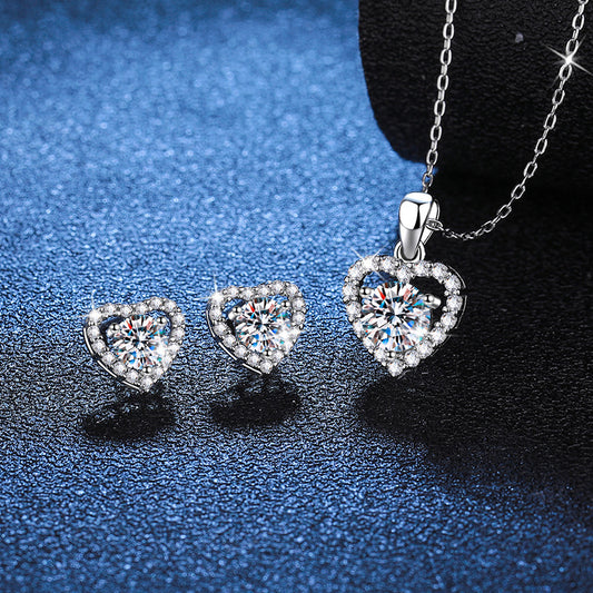 S925 Sterling Silver Ear Stud Pendant Suite
