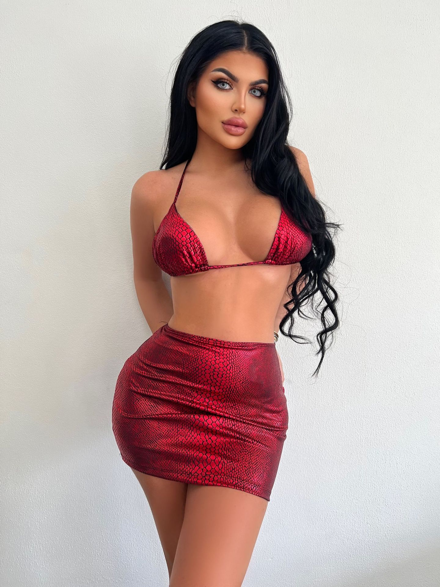 3 Piece Halter Snake Pattern Swimsuit