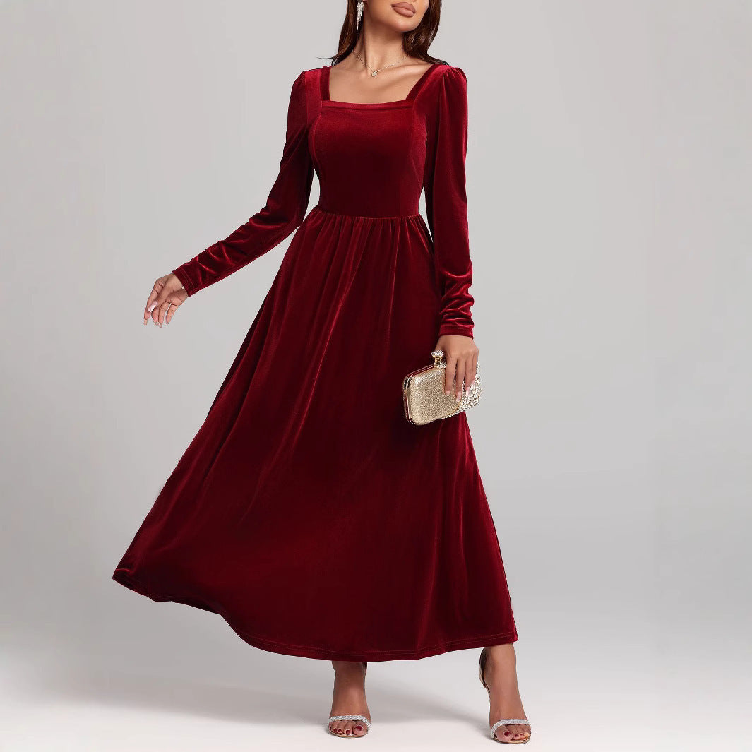 Long Evening Pleuche Dress