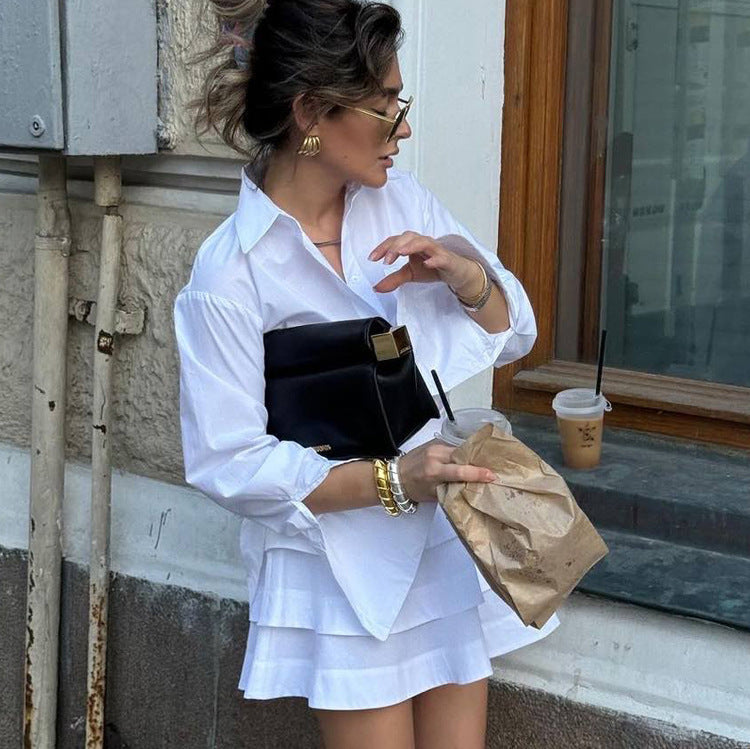 White Lapel High Waist Tiered Dress Suit