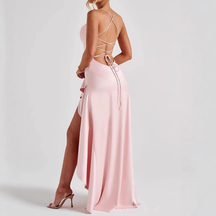 Irregular Backless Ruffles Dress