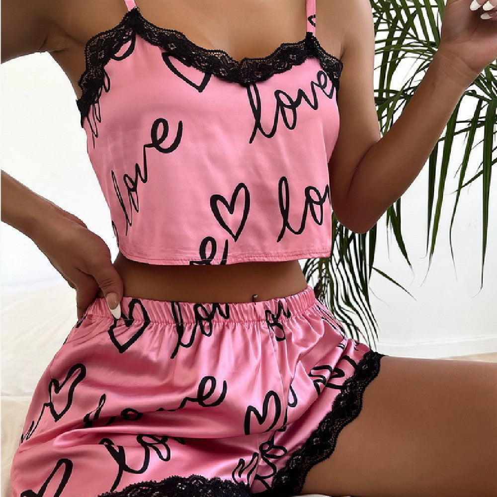 Lace Suspender Short Pajama Set