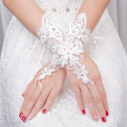 Lace Pearl & Rhinestone Bridal Gloves