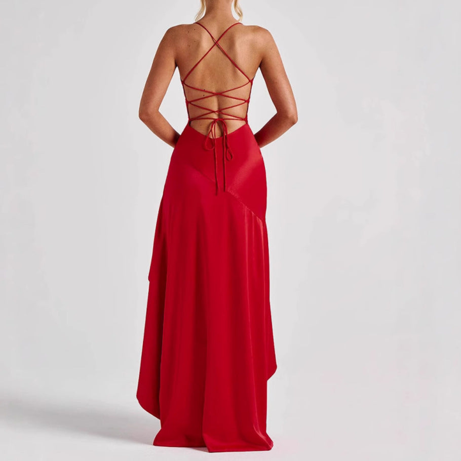 Irregular Backless Ruffles Dress
