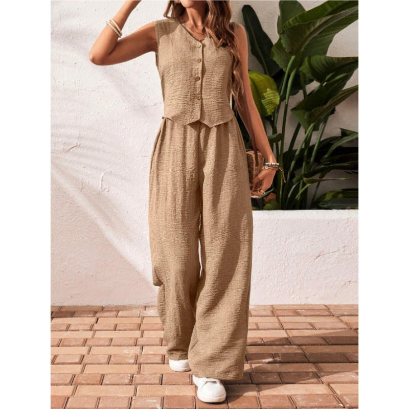 Linen Front Button Vest And Trousers