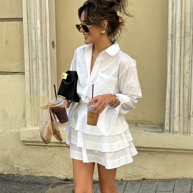 White Lapel High Waist Tiered Dress Suit