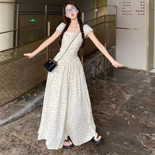 French Square Collar Polka Dot Dress