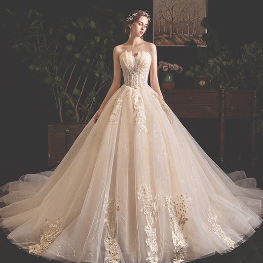 Mori Style Tube Top Trailing Wedding Dress