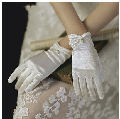 Pearl Lace Bow Wedding Gloves