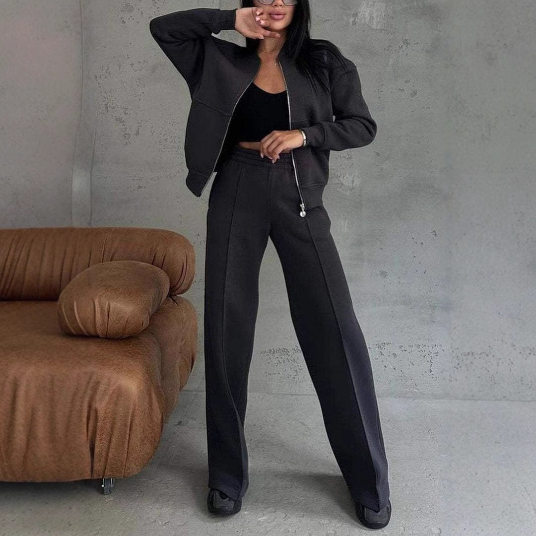 Sports Suits Zipper Jacket And Wide Leg Pants Two-piece Set