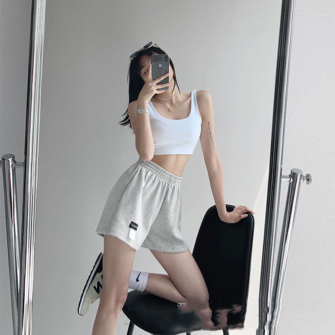 Street Style Lettered High-Waist Sports Shorts