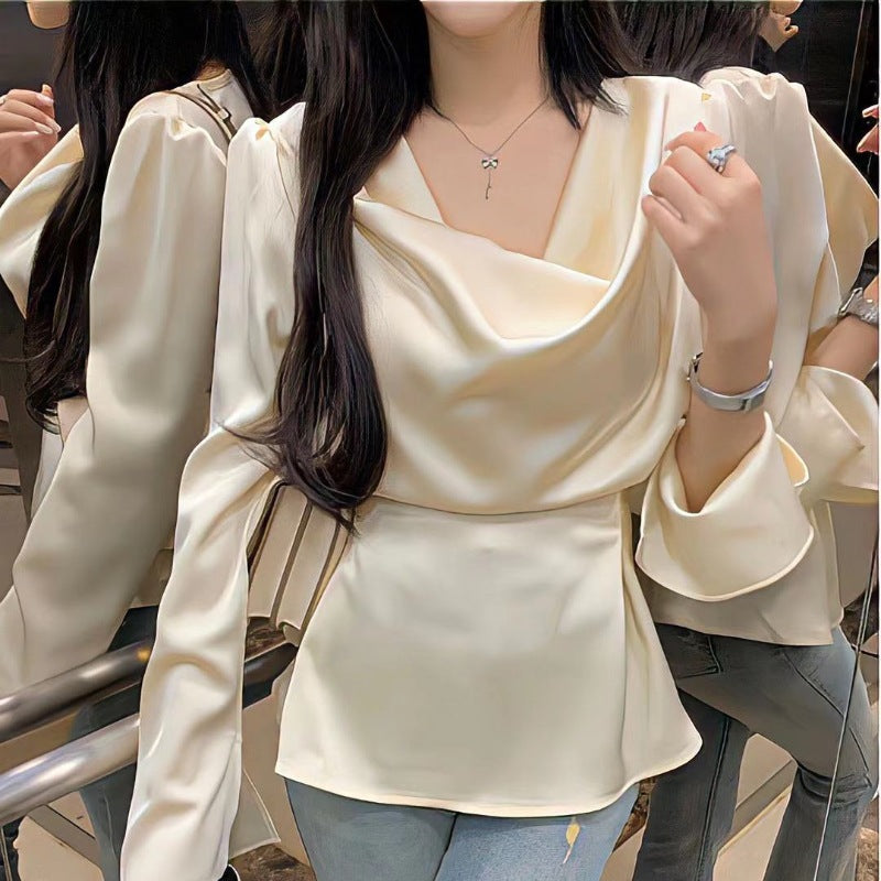 Long Bell Sleeve Elegant Satin Shirt