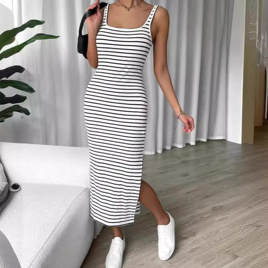 Sleeveless Knitted Striped Dress