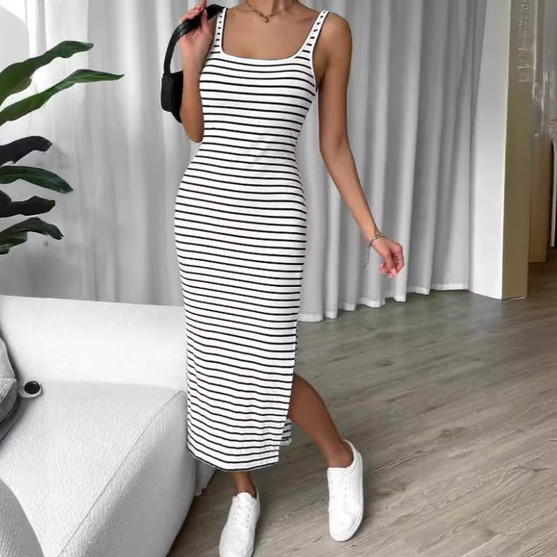 Sleeveless Knitted Striped Dress