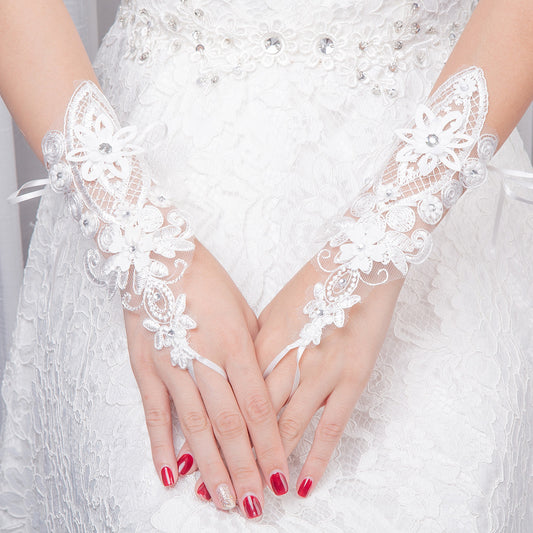 Lace Pearl & Rhinestone Bridal Gloves