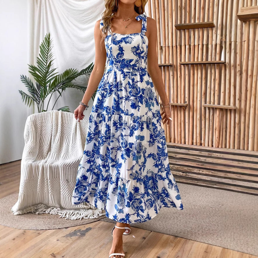Sleeveless Lace Printing Fashion Dress