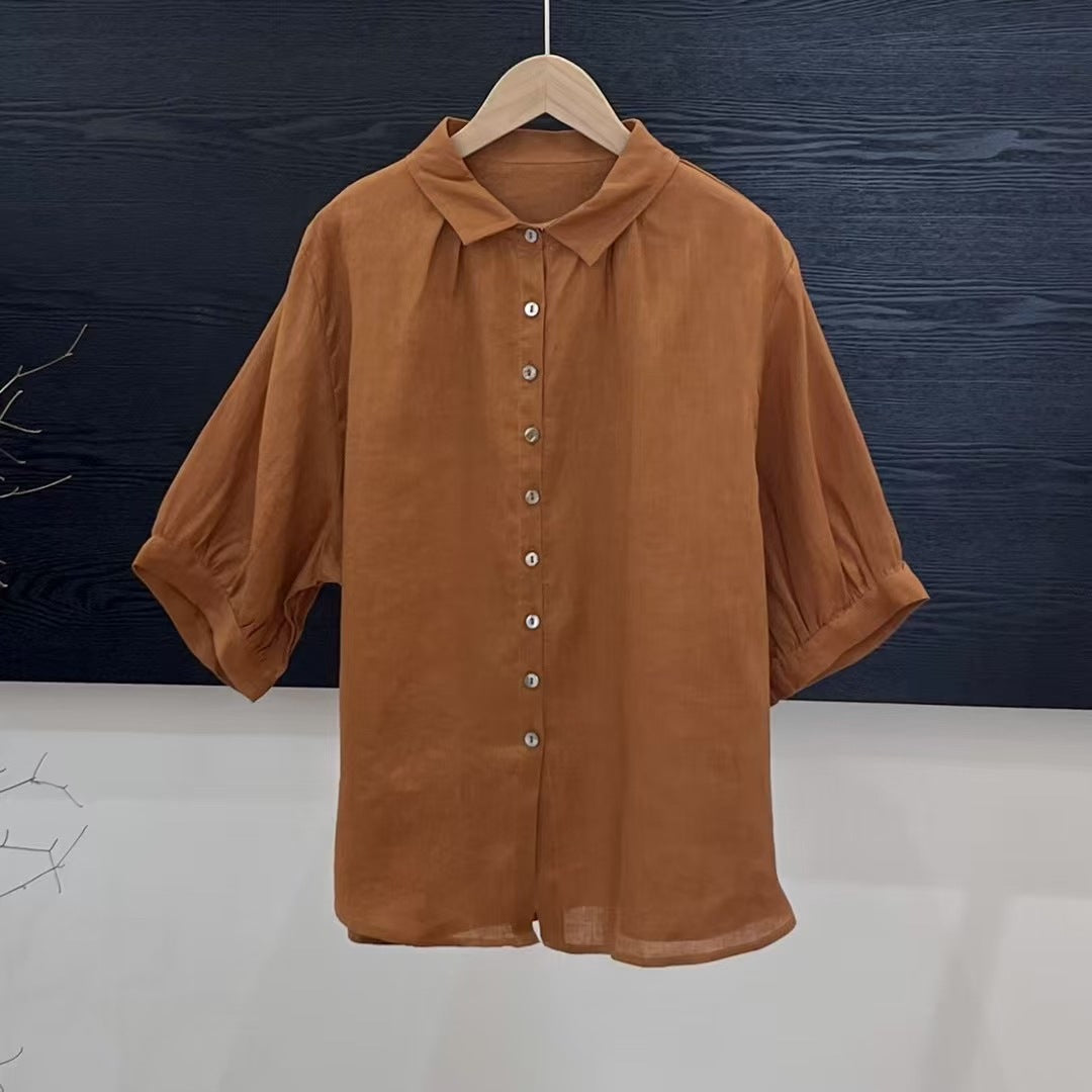Versatile Breathable Solid Color Linen Women's Shirt