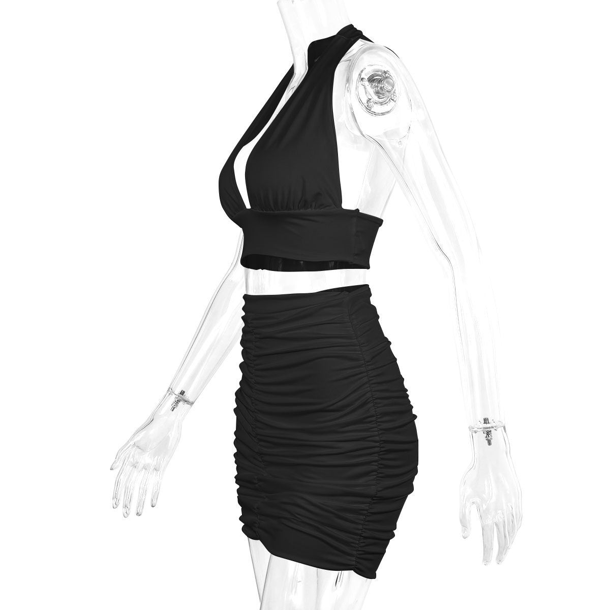 Halter Top Pleated Hip-covering Skirt Suit