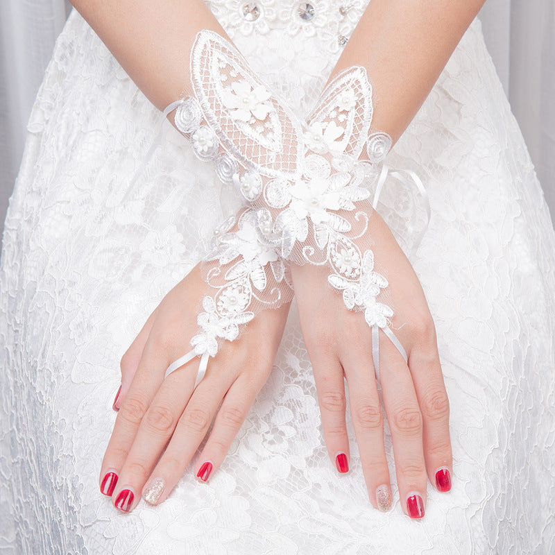 Lace Pearl & Rhinestone Bridal Gloves